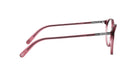 A pair of pink-framed glasses with a sleek, modern design.