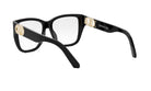 A pair of black-framed glasses with gold accents, featuring the logo of Christian Dior.
