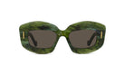 A pair of green-tinted sunglasses with dark lenses.