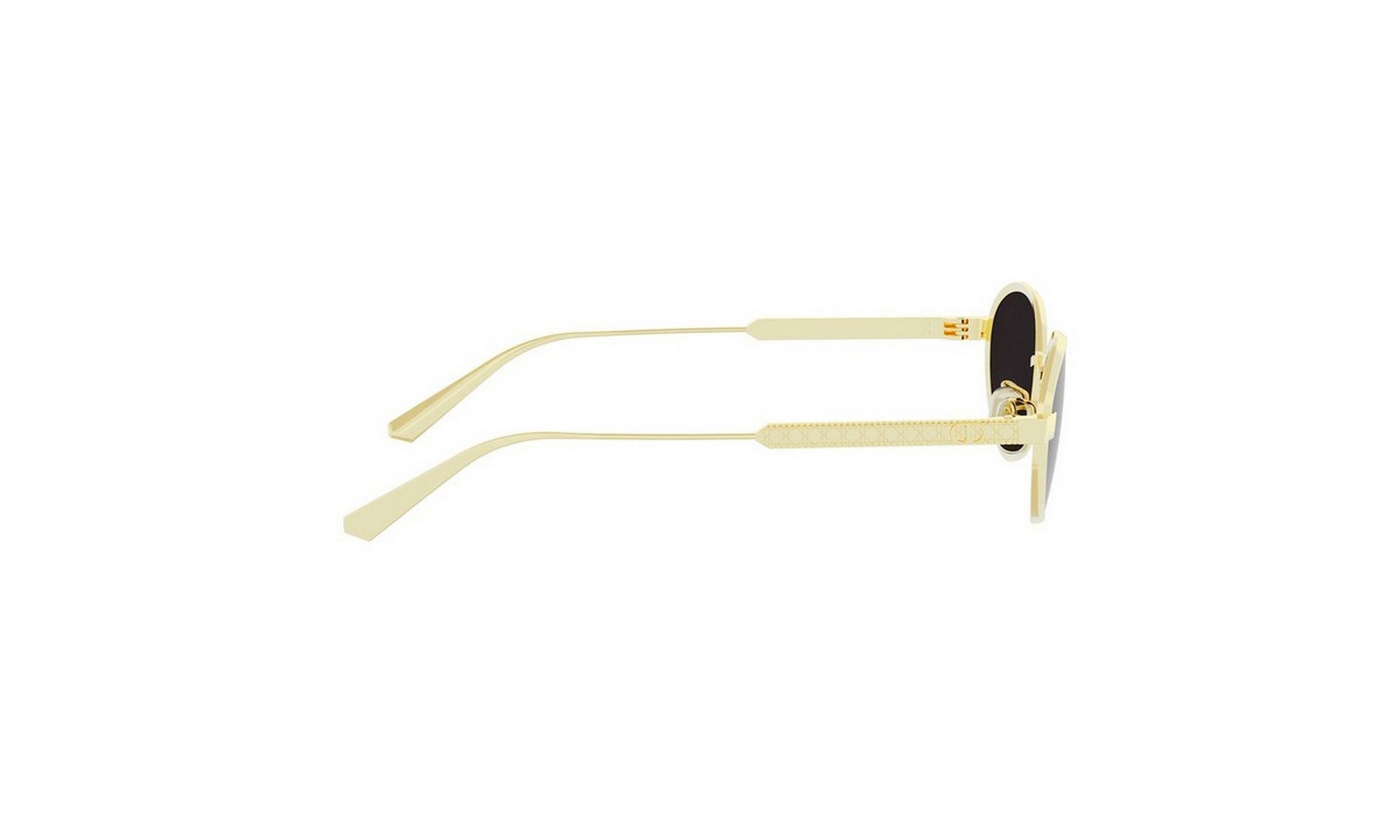 A pair of white-framed sunglasses with a black lens.