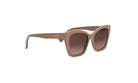 A pair of tan-colored sunglasses with the Fendi logo on the frame.