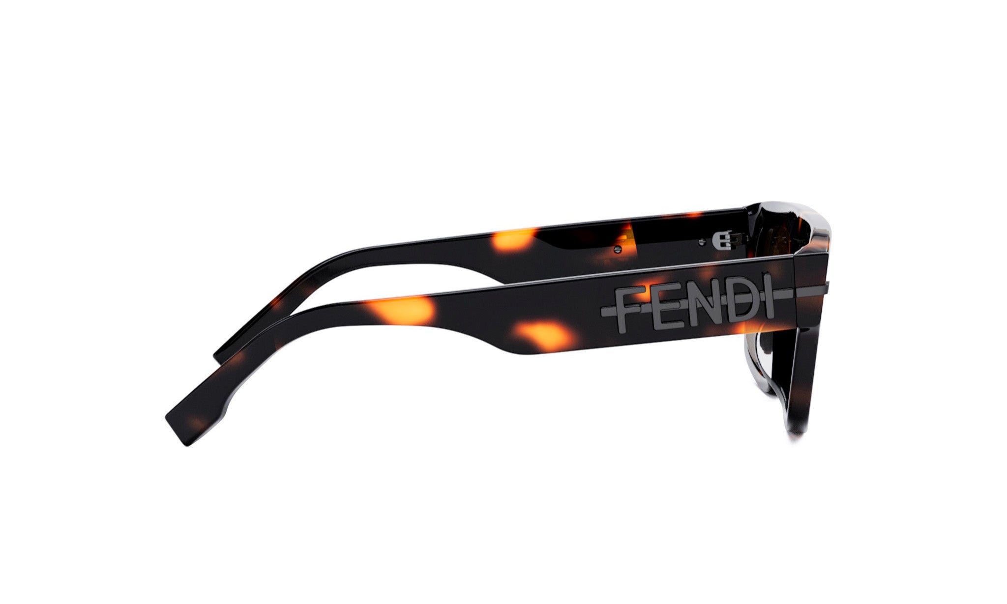 A pair of sunglasses with the Fendi logo printed on the frame.