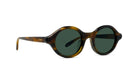 A pair of tortoiseshell sunglasses with dark green lenses.