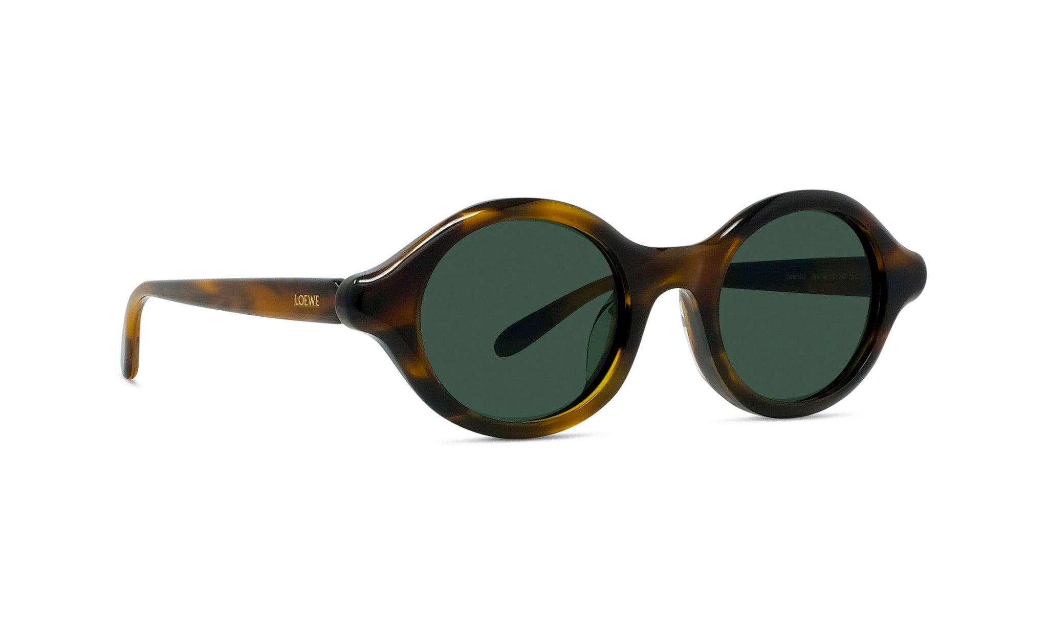 A pair of tortoiseshell sunglasses with dark green lenses.