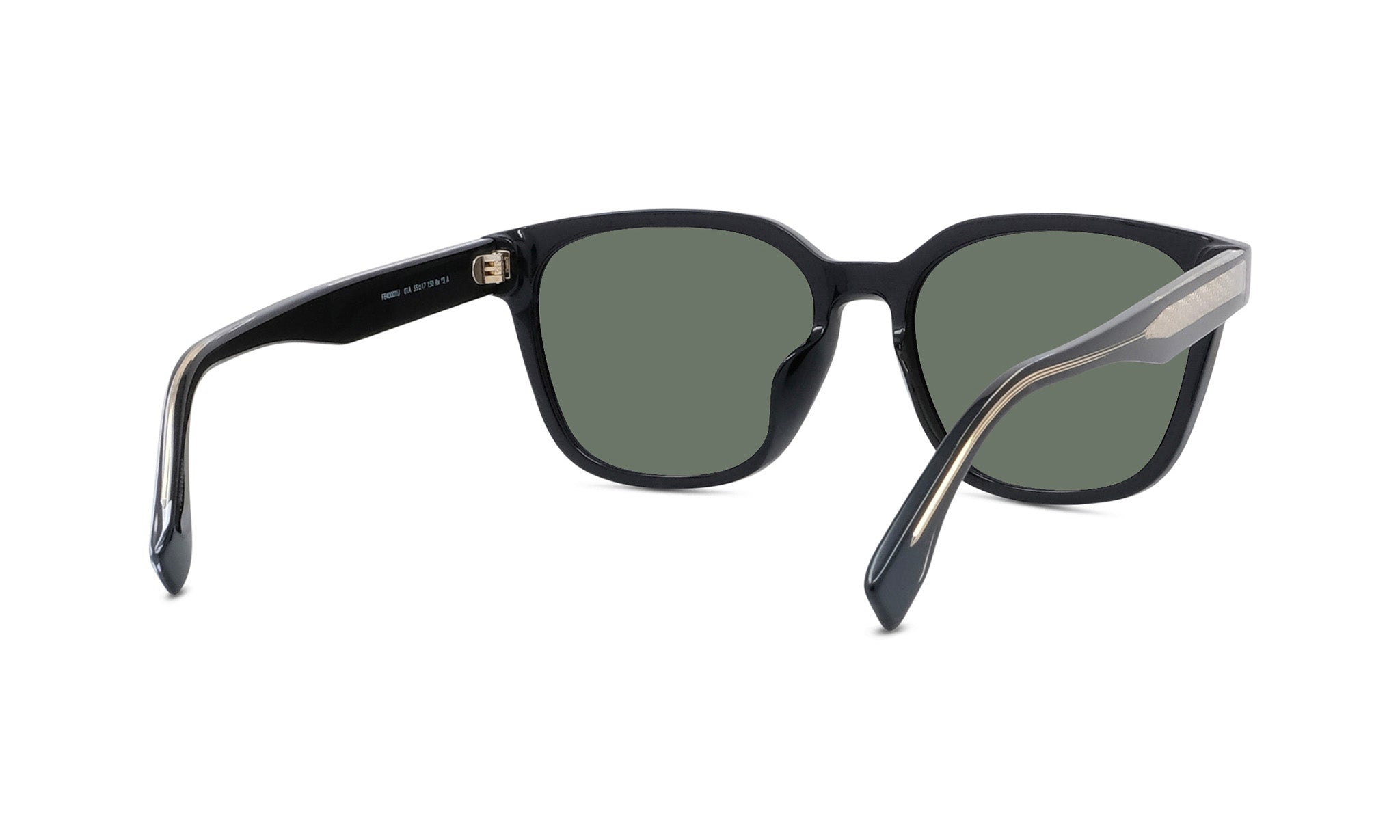 A pair of black sunglasses with green lenses.