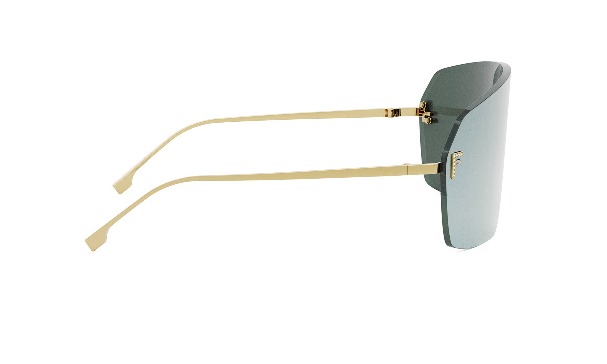 A pair of stylish sunglasses with a gold frame and dark lenses.