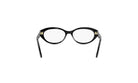 A pair of black cat-eye framed glasses with gold accents.