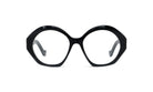 A pair of black, round-framed glasses with a sleek, modern design.