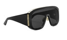 A pair of black sunglasses with a sleek, modern design.