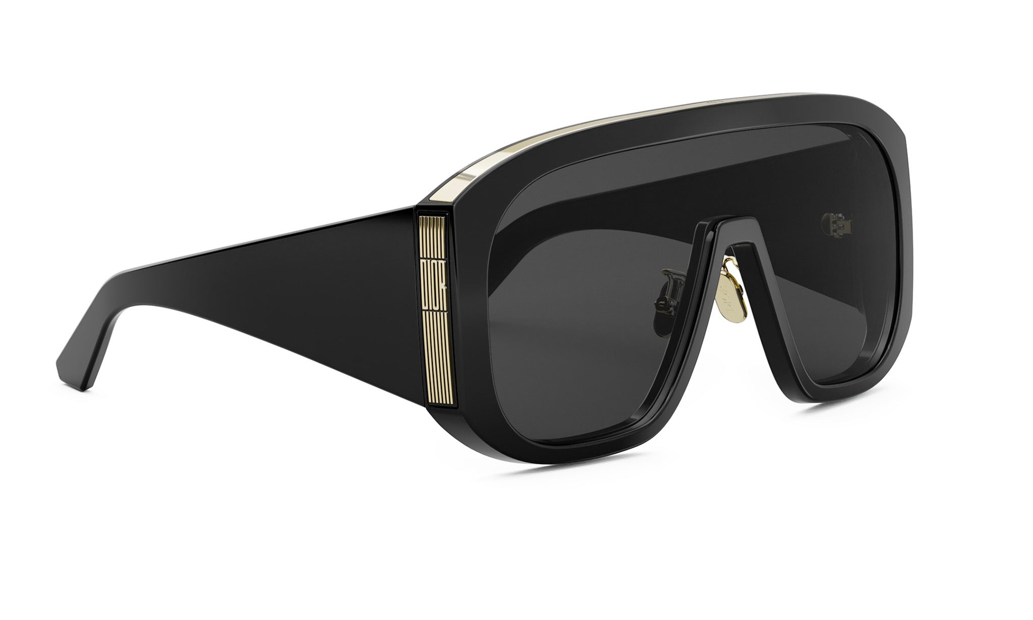 A pair of black sunglasses with a sleek, modern design.