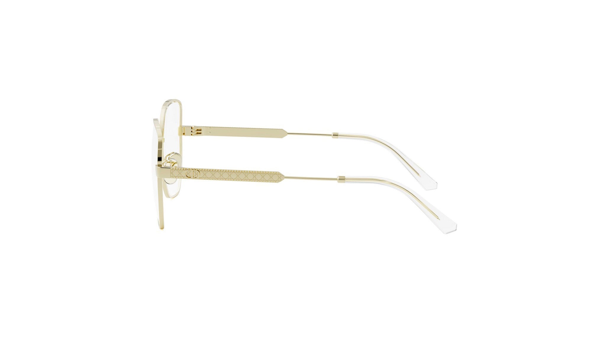 A pair of gold-colored, round-framed glasses with clear lenses.