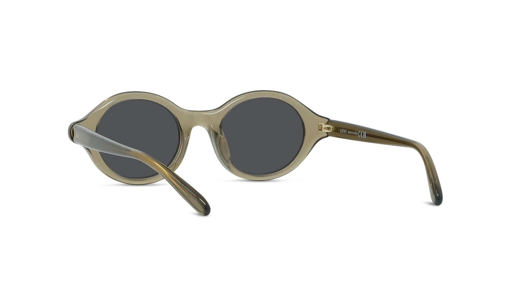 A pair of round sunglasses with dark lenses.