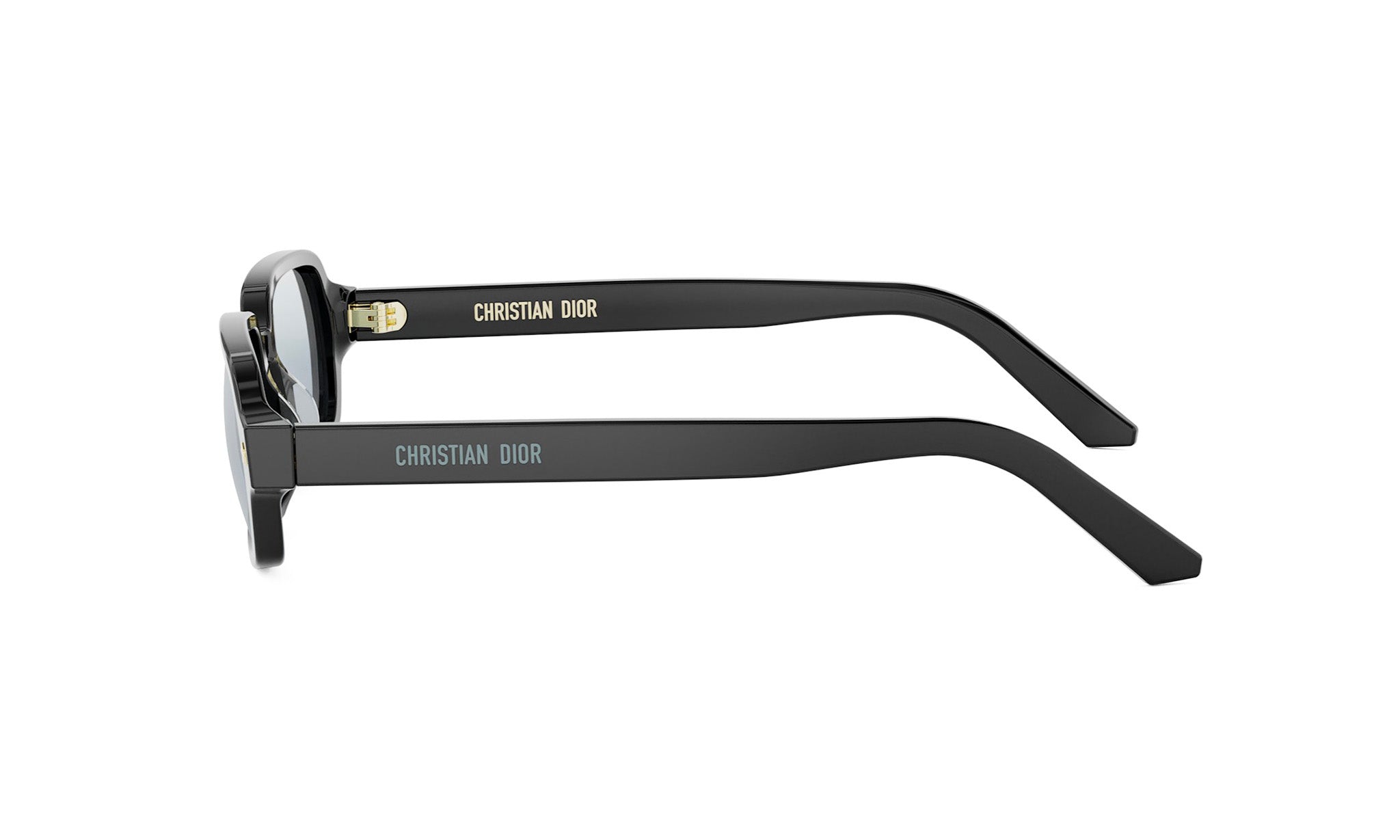 A pair of black Christian Dior sunglasses with the brand name visible on the frame.
