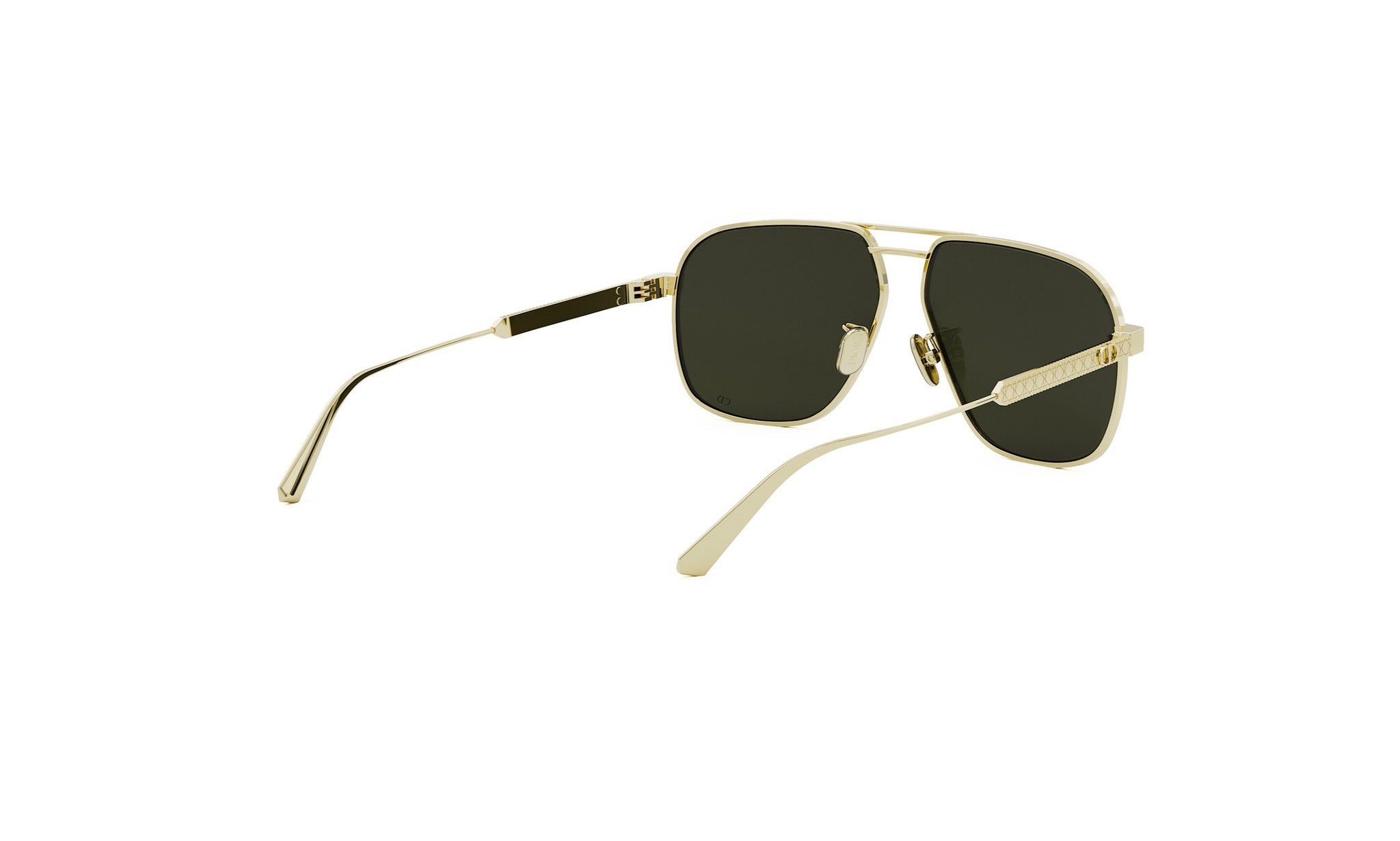 A pair of gold-colored sunglasses with dark lenses.