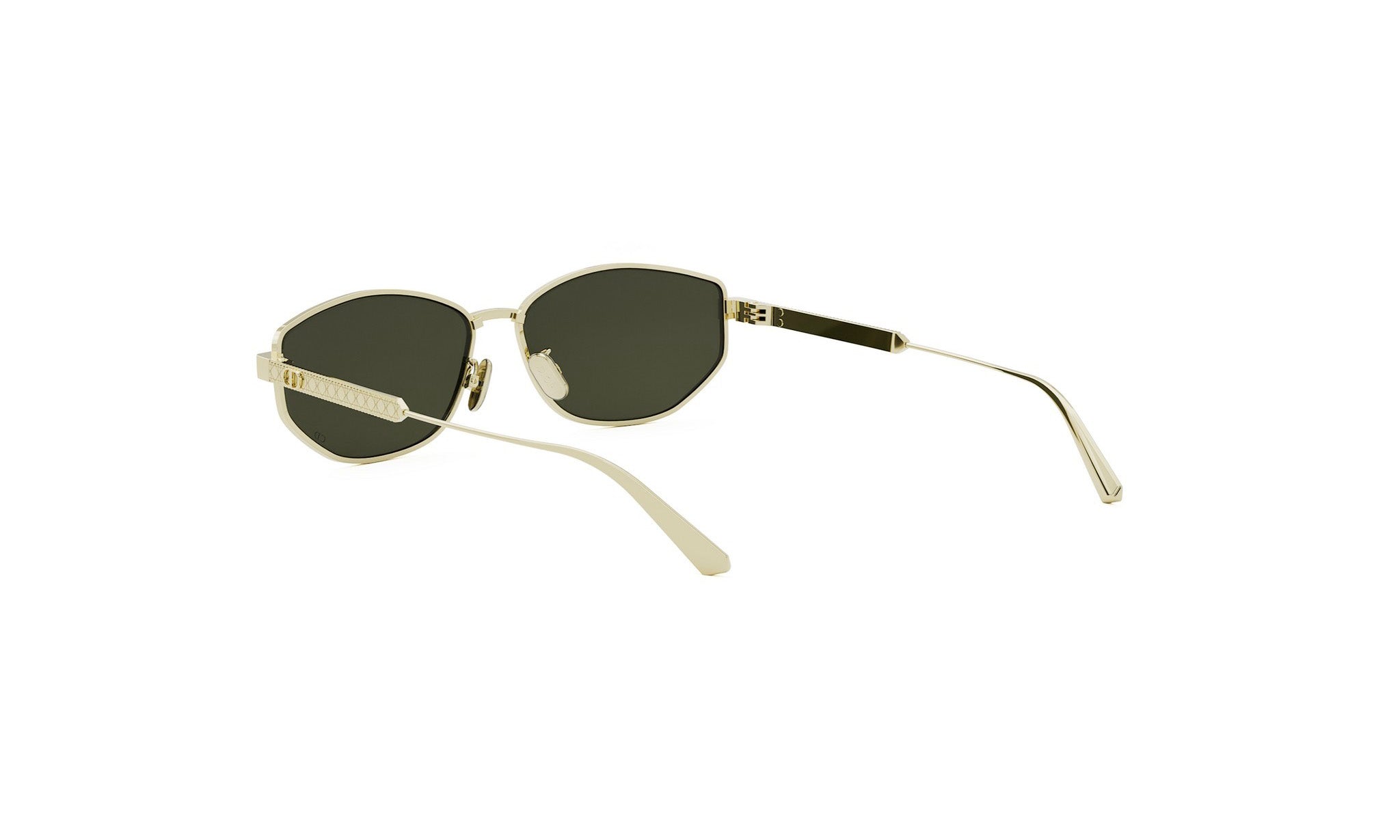 A pair of gold-colored sunglasses with dark lenses.