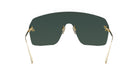 A pair of dark green sunglasses with gold-colored metal accents.