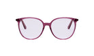 A pair of purple-tinted glasses with a round frame and dark temples.