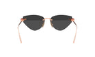 A pair of black cat-eye sunglasses with gold-colored metal frames.