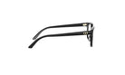 A pair of black-framed glasses with a gold logo on the temples.