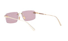 A pair of gold-colored sunglasses with purple lenses.
