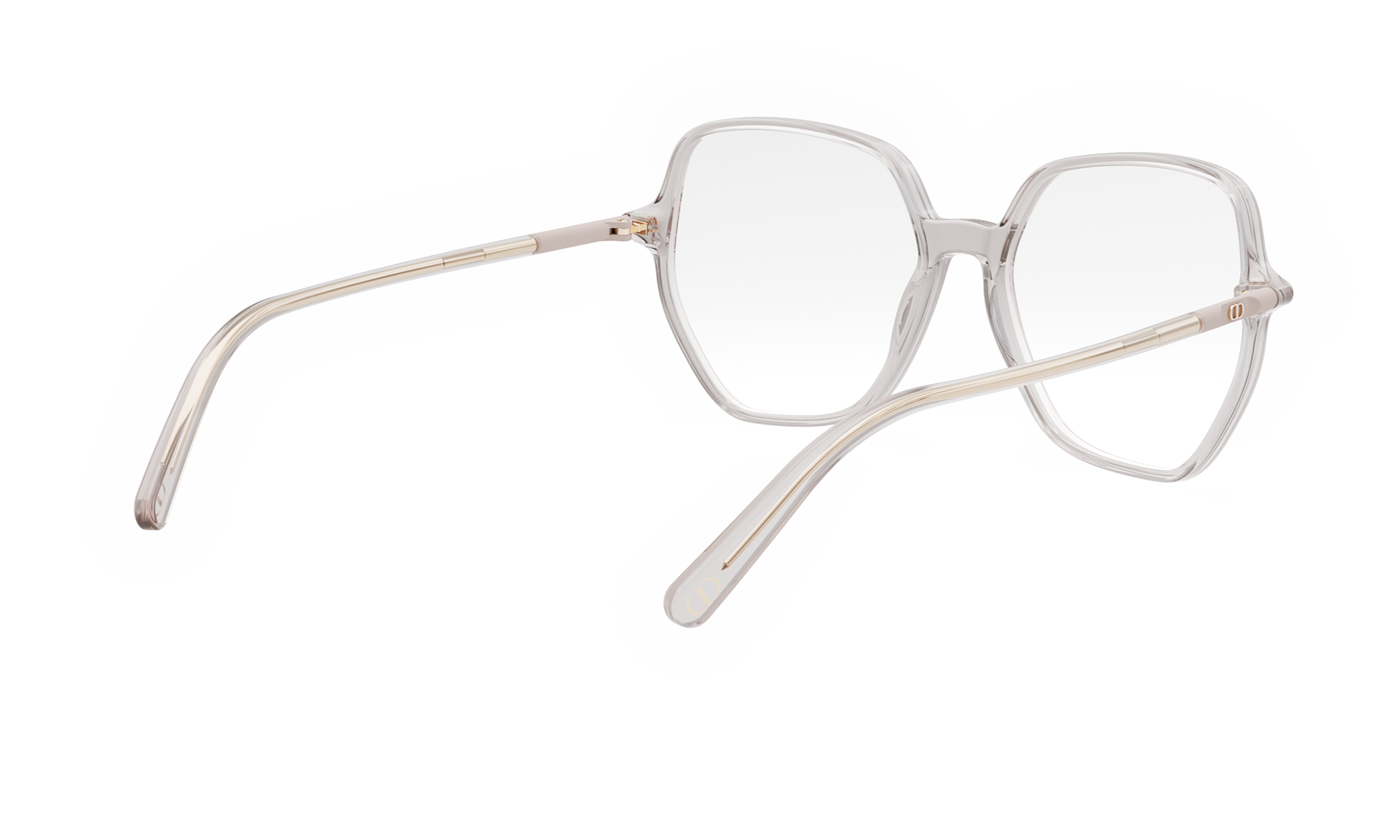 A pair of clear, white-framed glasses with a modern, stylish design.