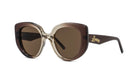 A pair of stylish sunglasses with a dark brown frame and a lighter brown lens.