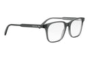 A pair of black-framed glasses with a clear lens.