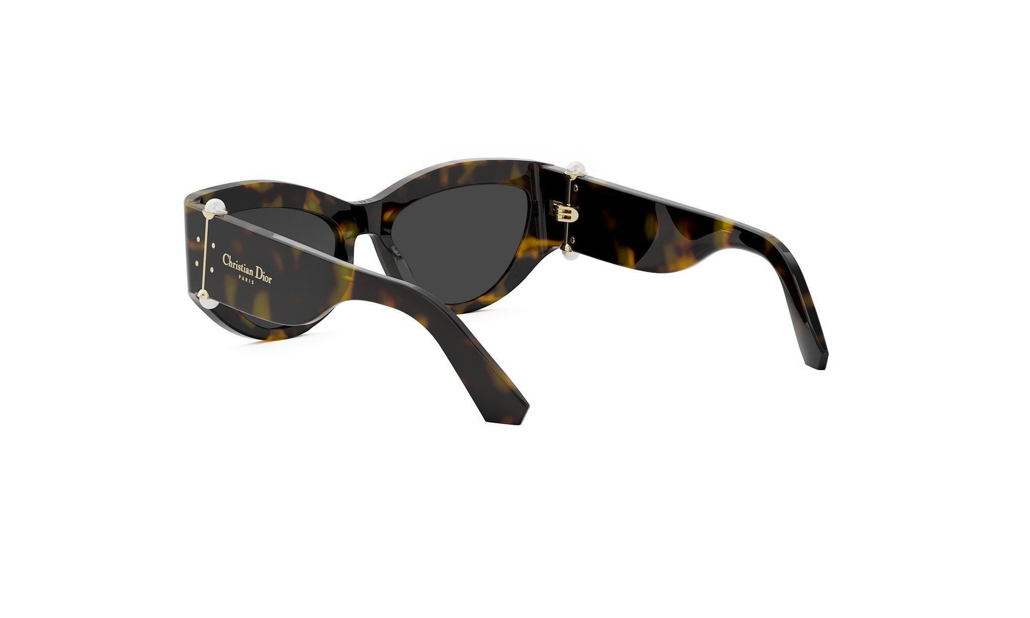 A pair of tortoiseshell sunglasses with a dark frame and dark lenses.