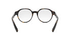 A pair of round-framed glasses with dark brown temples and clear lenses.