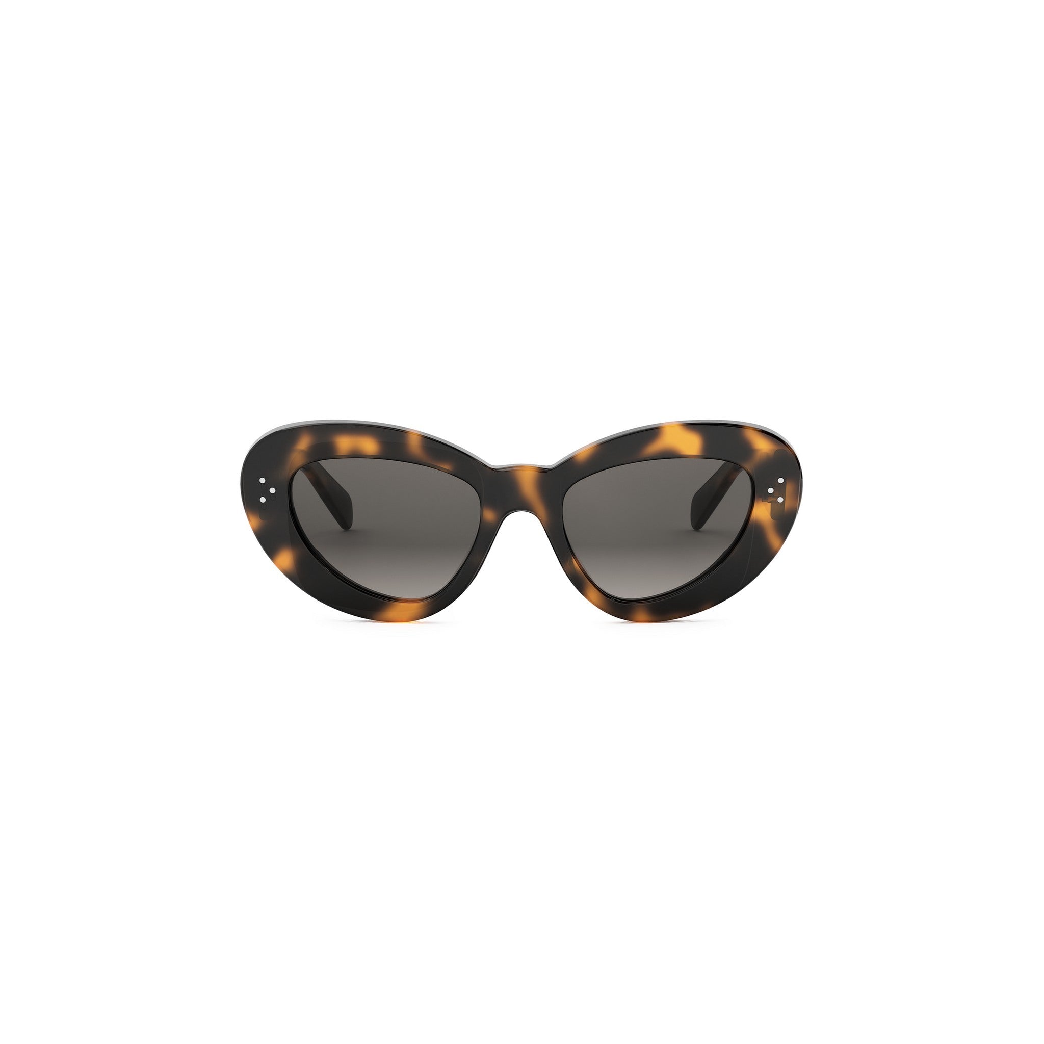 A pair of tortoiseshell sunglasses with dark lenses.