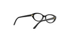 A pair of black-framed glasses with gold accents, positioned on a white background.