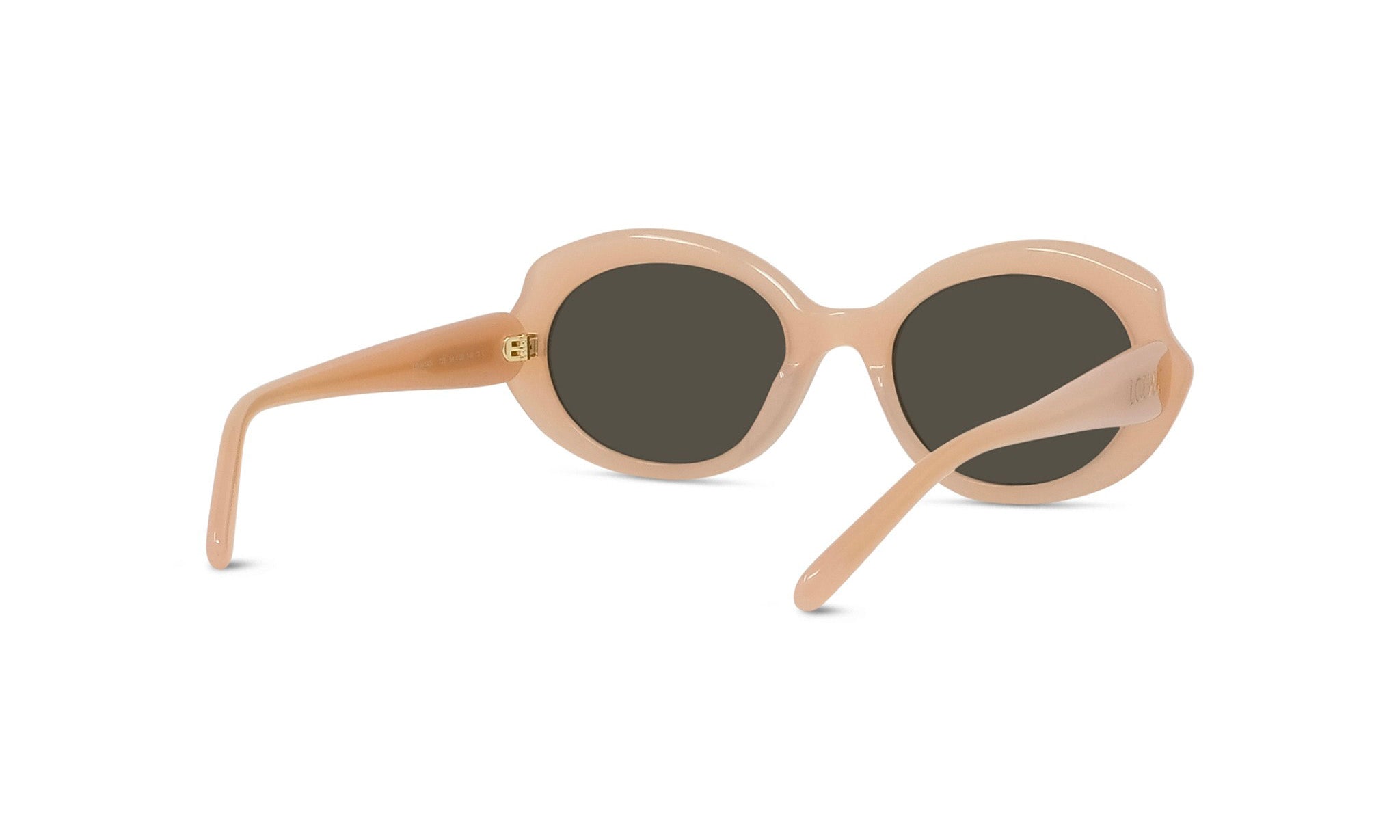 A pair of round, beige-colored sunglasses with dark lenses.