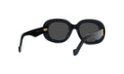 A pair of black sunglasses with gold accents.