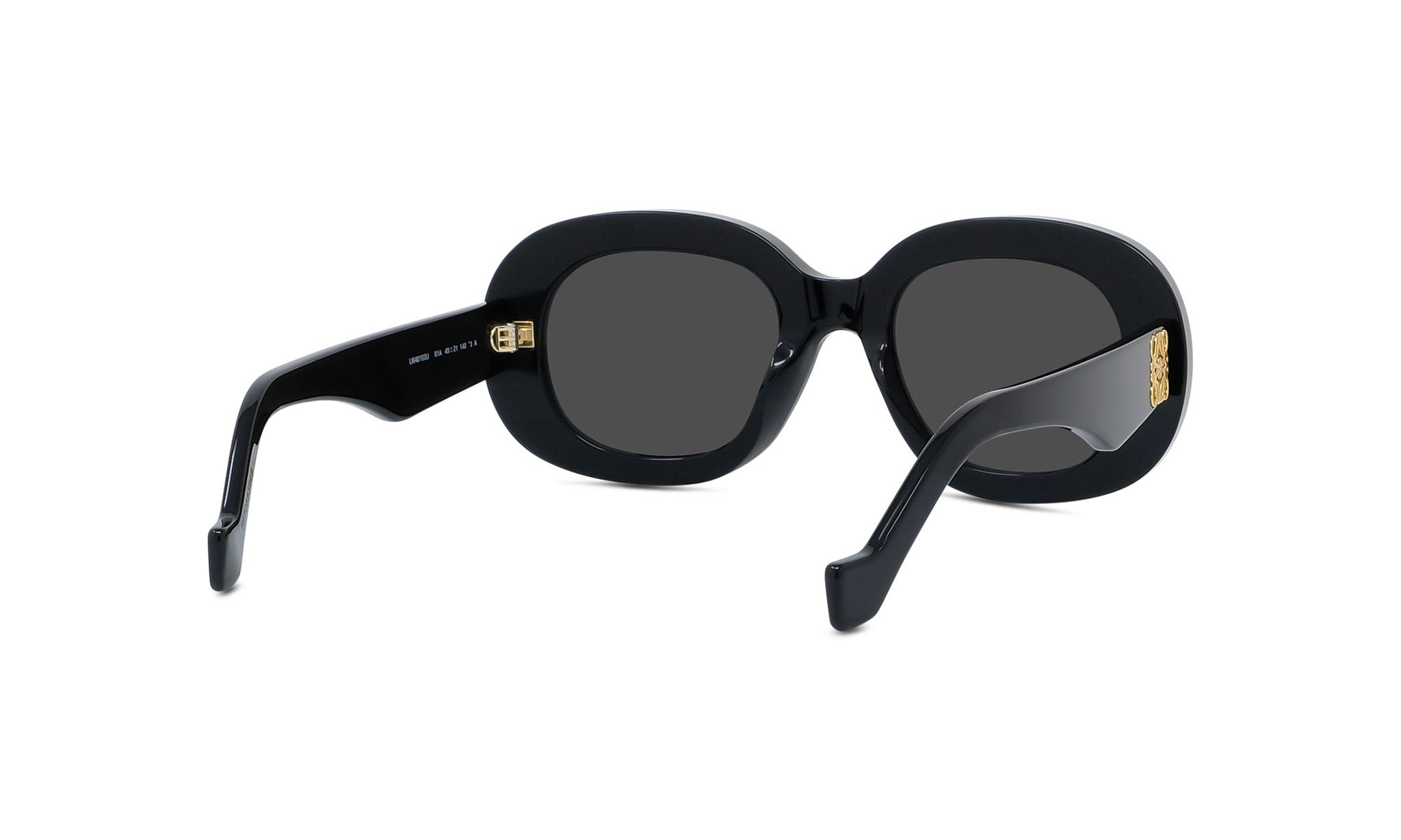 A pair of black sunglasses with gold accents.
